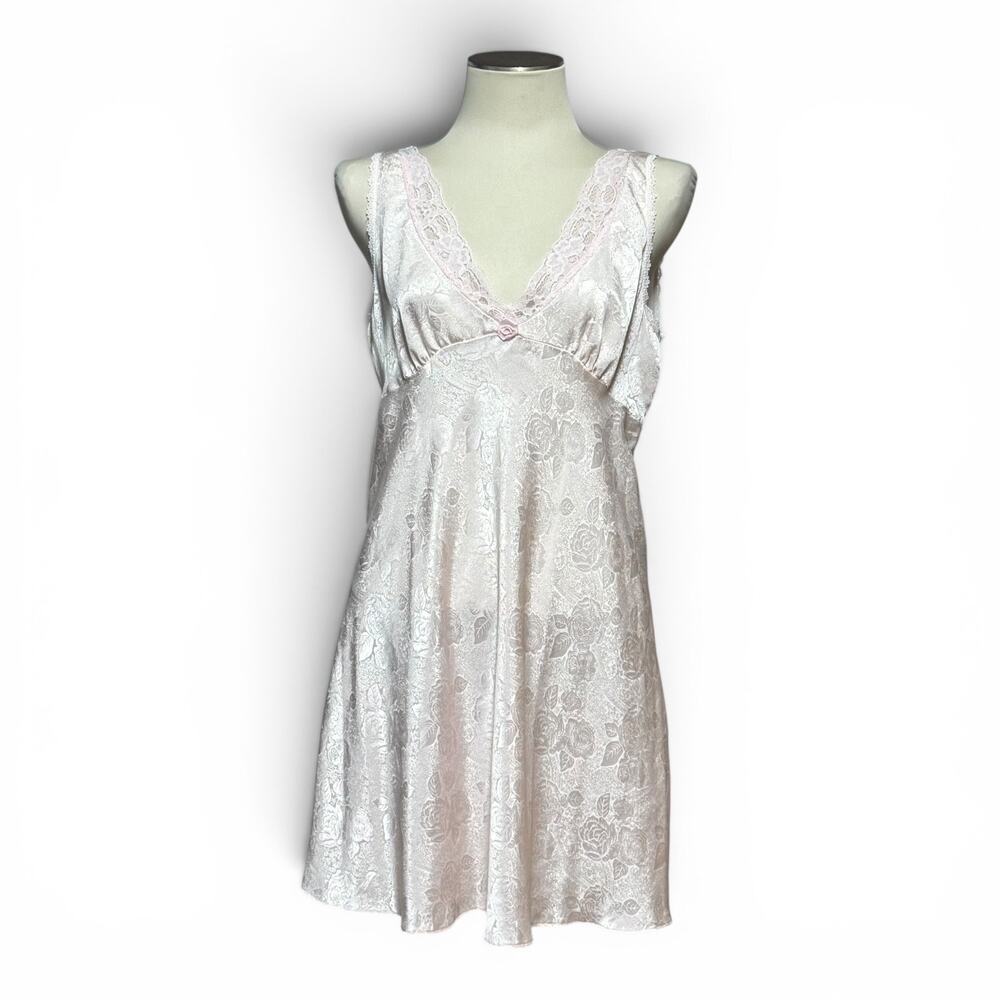 Delicates Vintage Satin Lace Floral Nightgown‎ Slip Dress Pink Medium